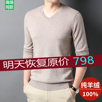 100% pure cashmere sweater mens Ordos spring and autumn thin V-neck sweater heart-neck wool bottoming shirt