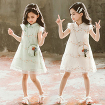 Next Sun Girl Qipao Summer Dress New China Wind Mesh Yarn Princess Skirt Foreign Air Children Dress Superior Sense