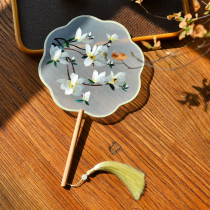 White Jade Lan Bifacial Embroidered Ensemble Fan Faint 100 lapped Han Chinese suit qipao Chinese Wind Comeback Ancient Wind Stage Walk Show Dance