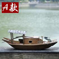 Chinese boat model decoration Ming and Qing classical water town Jiangnan cruise ship black boat handmade wooden boat wooden ornaments