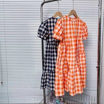 Happy children custom childrens girl summer dress plaid one-piece dress lengthened
