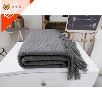Light luxury model room dark gray bed end with blanket decoration blanket American yellow tassel sofa with towel hotel bed flag