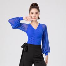 Latin dance top clothes womens new modern practice long-sleeved dance national standard one-piece sleeve lantern clothes for autumn