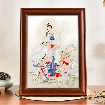 中国古美術・純手描き・人物画芯・送子觀音画像167x86cm・書画・絹本・仏像