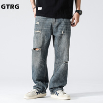 GTRG new 2022 spring and summer retro blue jeans Mens loose straight cylinder Cave Day Ensemble Casual Harun Pants