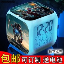 Trend superhero Captain America Iron Man Colorful Luminous Alarm Clock Children's Clock Night Light Gift