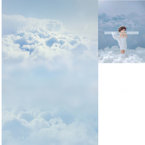 Sky oil painting background cloth photography studio shooting props blue sky white cloud painting background imitation hand-painted meticulous painting indoor clouds blue sky white clouds Photo Art Photo screen background cloth