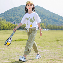 Summer girls suit 2022 new CUHK childrens summer clothes foreign air trendy sports casual short sleeves Two sets