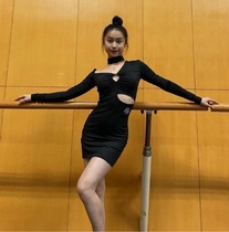 Hey 048 Latin dance dress cutout dress long sleeve design black slim dance practice dress