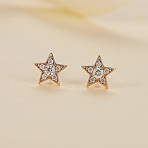 Star earrings 18K gold diamond stud earrings au750 rose gold earrings five-pointed star ear bone nails female Japanese series