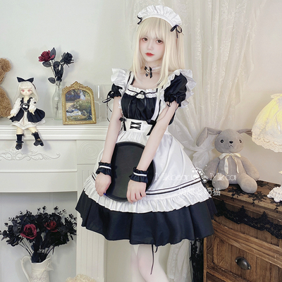 taobao agent Sexy Japanese cute apron, black dress, set, cosplay, plus size