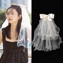 White veil high-quality super fairy princess wind bow headdress Civil Affairs Bureau registration certificate photo props short section