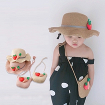Childrens flat-top grass hat beautiful girls fashion tide hat beach hat red summer sunscreen hat