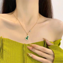Big red gourd necklace female 18K rose gold turquoise ins niche design sense diamond double gourd collarbone chain female