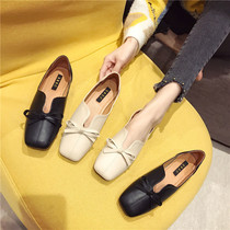 Single shoes womens 2021 spring and summer new wild square head shallow mouth scoop shoes Korean version casual soft bottom flat flat heel Doudou shoes