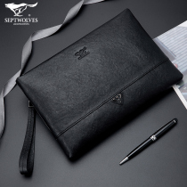 Seven Wolves Mens Hands With Bags Genuine Leather 2021 New Soft Leather Luxury Goods Handbags Mens Letters Enveloping Business Leather Bags