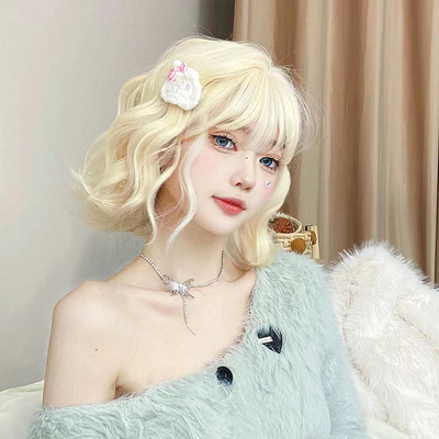 taobao agent Shu Duo wig Female daily curly hair white golden net red lolita is naturally realistic, sweet, cute jk full set