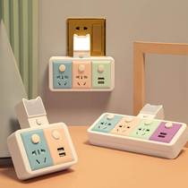 Fair Socket Converter USB with Night Lamp Multi-jack Converter Socket Panel Porous Cartoon Converter