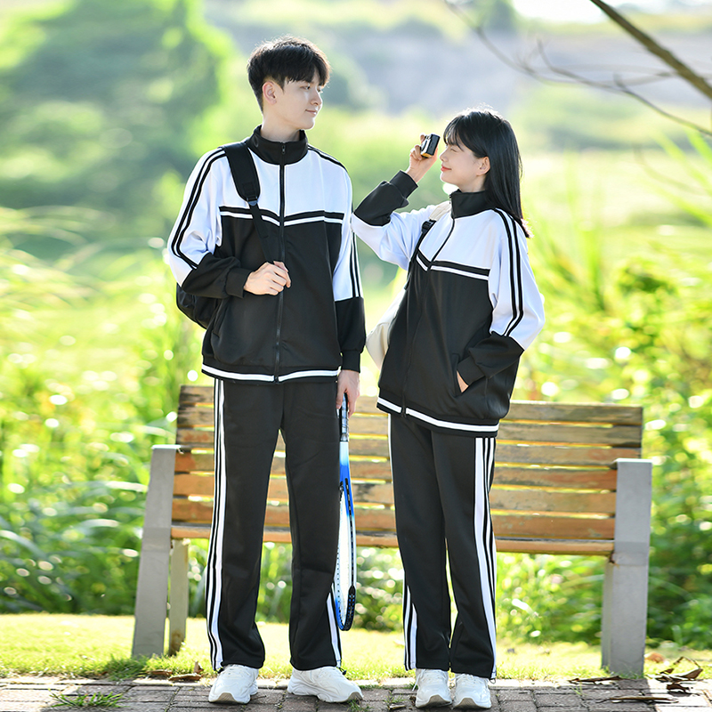 秋季学生班服套装学院风韩版黑白外套高中生运动会宽松校服三件套