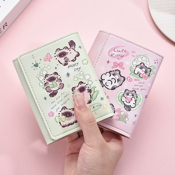 三折钱包女小众个性高级感可爱卡通小零钱包学生短款折叠皮夹卡包
