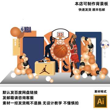 篮球主题乔丹NBA迎宾宝宝宴10周岁生日派对舞台布置设计素材