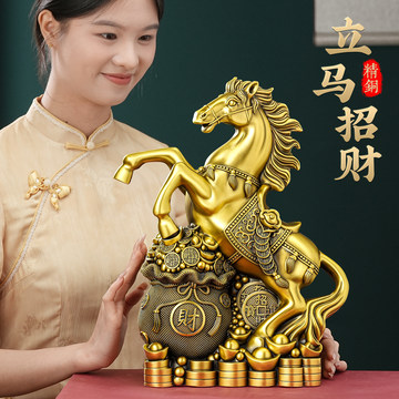 明/宣德年 唐銅 【馬到成功】馬置物 写実彫刻 高22cm AI11K32D 工艺品