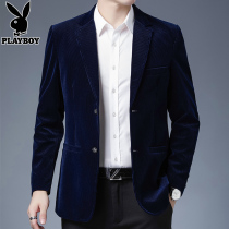 Playboy mens suit Spring and Autumn new trendy casual corduroy suit middle-aged dad velvet jacket
