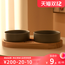 Cat bowl ceramic double bowl protection cervical spine anti-knock dog bowl pet drinking water feeding dog basin small dog cat Universal
