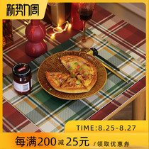  Christmas plaid placemat Leather PVC pad Heat insulation waterproof oil-proof and anti-scalding table pad Household plate pad Teacup pad
