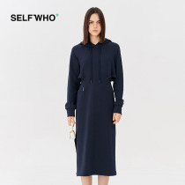 Self Who Sporty H-Type Sweatshirt 2022 Fall New Midi Hood Cutout Dress
