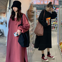 Pregnant women autumn set 2021 New Fashion Spring and Autumn Sweater Skirt loose slim hooded pregnant women dress