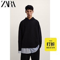 ZARA Discount season] Mens fake two-piece striped stitching hooded sweater hoodie 01608405800