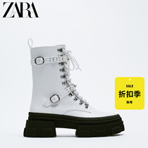 ZARA Autumn Winter New womens shoes Asia Limited white ball trim flat heel Martin boots 12868810001