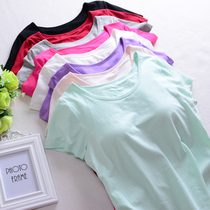 Yoga home wear pajamas top women cotton with chest pad short sleeve t-shirt half sleeve bra cup