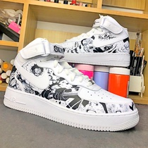 AF1 hand painted shoes personality sneakers DIY custom color change graffiti black and white one piece fire shadow Kobe two dimensional cartoon