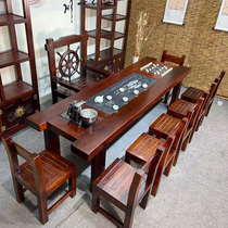 Old boat wood tea table and chair combination new Chinese furniture set Integrated Solid Wood tea table simple home office tea table