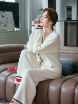 LY Babynico Spring and Autumn new love coral velvet winter pajamas women two sets plus velvet thickened can be worn outside