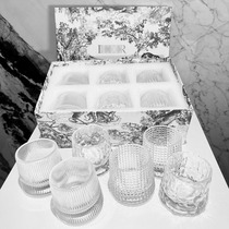 D crystal cup Transparent Rattan check cup 6 French high-grade water cup Dior with the same set gift box