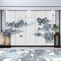 Ink landscape TV background wall hard embroidery hard bag boss office room bedroom bedside study soft bag