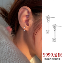 999 pure silver ear nail female raising earhole sleeping without picking up diamond rear-hanging earrings high-grade zircon silver earthen