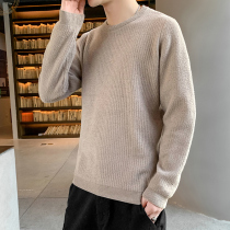 2021 Mens Sweater Spring and Autumn Korean Slim Solid Color Knitted Sweater Round Neck Pullover base shirt Mens Wash