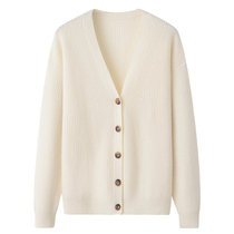 2021 new pure cashmere sweater womens cardigan V-collar thick warm long sleeve white knit sweater E103