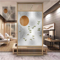 Art glass wood carving metal frame combination screen partition living room simple light luxury entrance decoration
