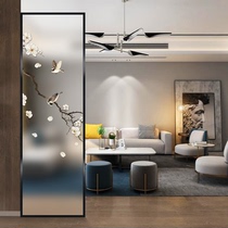 Light luxury minimalist art glass screen entry entrance hall living room bathroom partition wall tempered light transmission modern flowers and birds