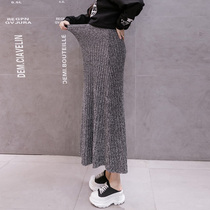  Autumn and winter new maternity knitted sweater skirt tide high waist support belly long skirt thickened large swing skirt winter inner match