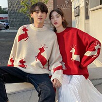 Christmas clothing sweater female Red couple new Korean loose Joker pullover round neck lazy wind sweater men