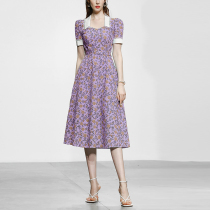Caring Kiss new summer womens retro French waist long skirt temperament is thin floral dress