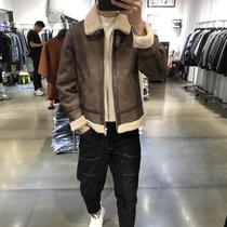 American casual men's fur one-piece lamb coat tide brand loose ruffian handsome double-sided fur padded leather jacket tide