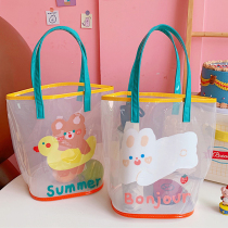 ins wind cute jelly bag transparent beach bag Waterproof lunch bag Student belt lunch box bag tote bag shoulder bag