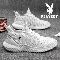 Playboy mens shoes summer breathable mesh sports thin deodorant running hollow white shoes mens wild trendy shoes
